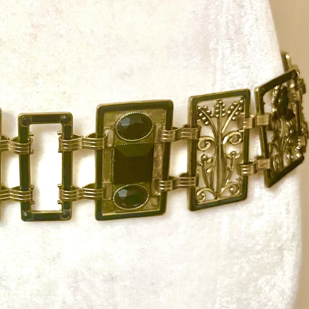 Vintage art deco belt gold & black floral geometric chain adjustable boho EUC - Picture 6 of 14